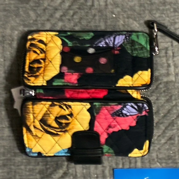 Vera Bradley Floral Quilted Wristlet in Yellow, Black, Pink - Picture 2 of 4
